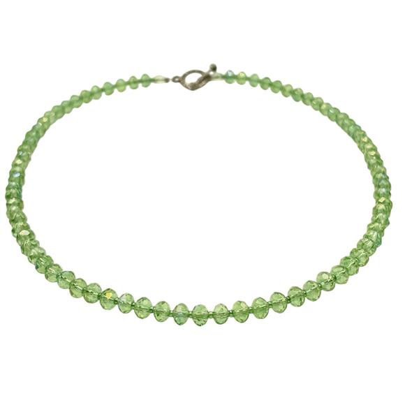 Peridot Green Czech Glass Necklace, Fire-Polished AB Beads - Boho Layering - Picture 2 of 4